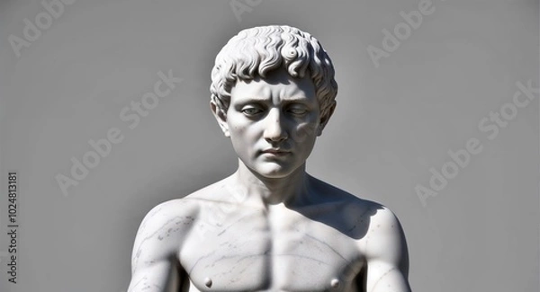 Obraz sad boy marble statue closeup on plain black background