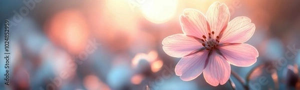 Fototapeta Pink flower that is in the middle of a field