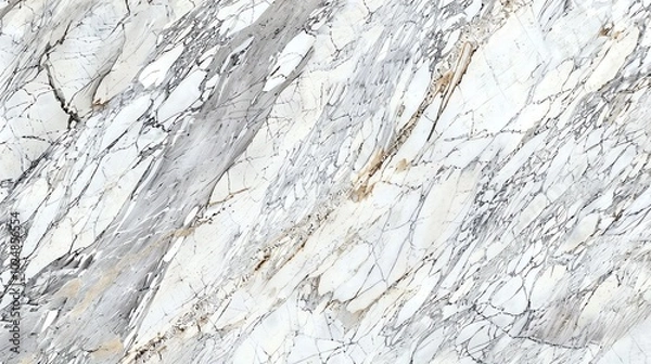 Fototapeta A white marble texture with grey and gold veining.