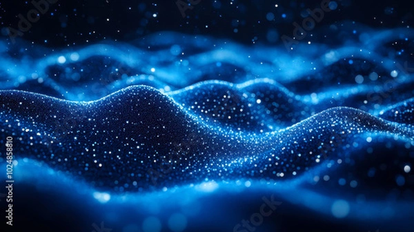 Fototapeta Abstract Digital Blue Dotted Wave Background with Glowing Particles and Dynamic Light Effects Representing Data, Technology, and Futuristic Design Ideal for Tech Presentations and Digital Art Projects
