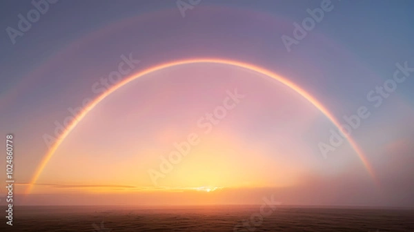 Fototapeta Rainbow Arcing Over a Green Meadow After a Rainstorm | Captivating Nature Scene Symbolising Hope and Renewal
