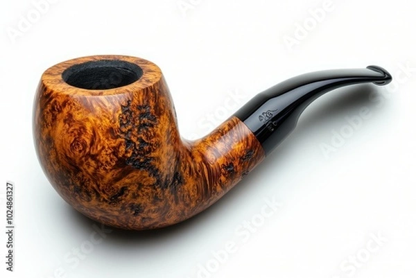 Fototapeta A solitary smoking pipe, often associated with mystery and intellect, isolate on white background. 