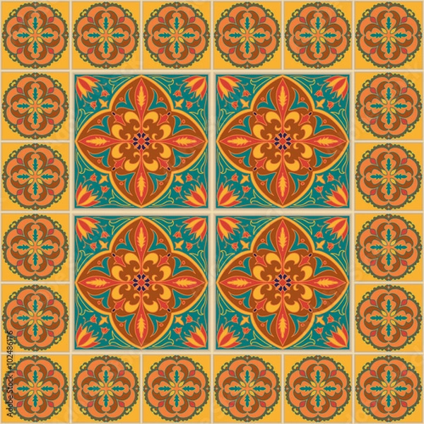 Fototapeta Vector seamless texture. Beautiful colored pattern for design and fashion with decorative elements and border