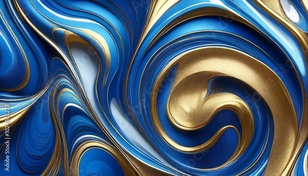 Fototapeta abstract blue and gold swirls with metallic accents