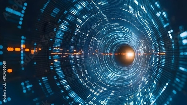 Fototapeta Spiraling mesh tunnel with dynamic lines and patterns symbolizing the endless possibilities of digital transformation technological innovation and the ever evolving digital landscape