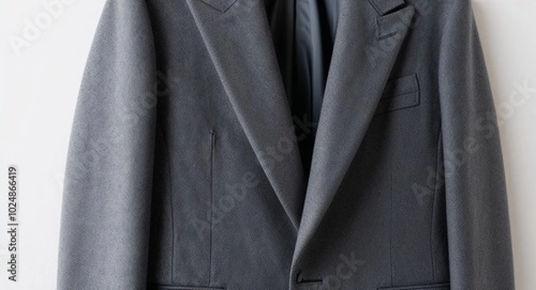 Obraz Grey wool blazer with slim lapel on plain white background