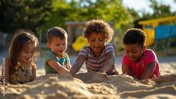 Obraz group of children playing in the sandbox