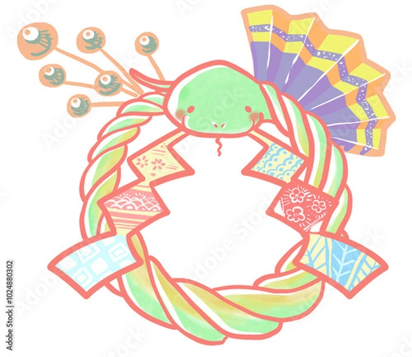 Obraz 巳年の年賀状素材　しめ縄風　ピンク