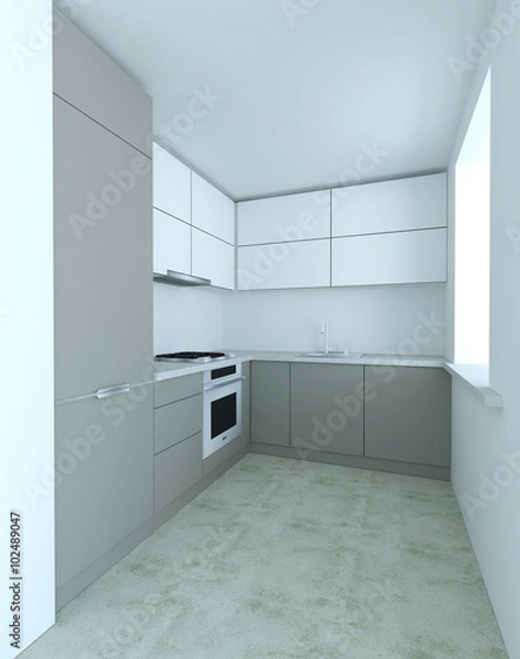 Fototapeta Modern Style Kitchen Cabinet Design Visualization 