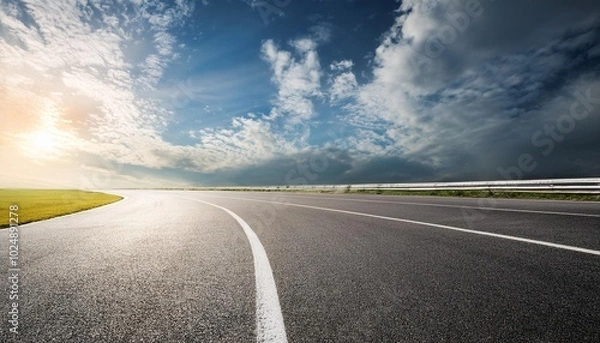 Fototapeta empty racing road and sky clouds background