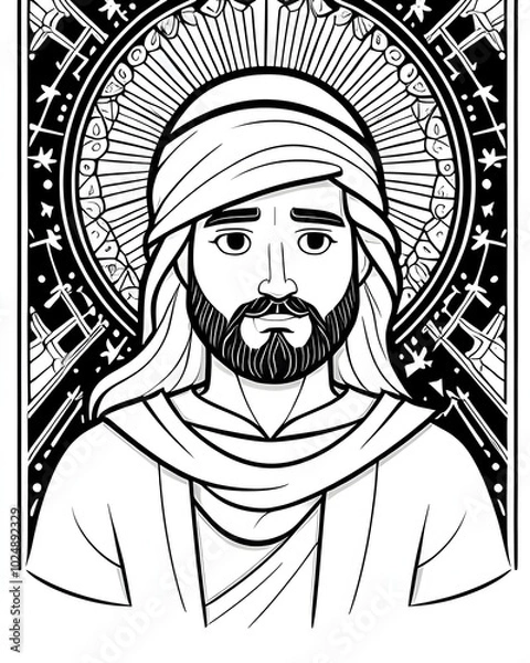 Fototapeta Vector illustration of Jesus Christ with cross in vintage style for coloring book