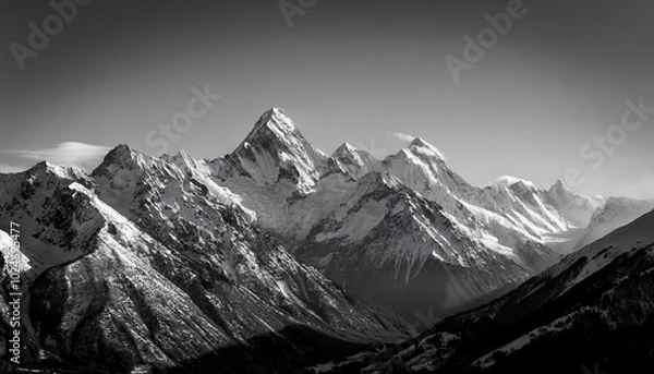 Obraz black and white image of snow capped mountains