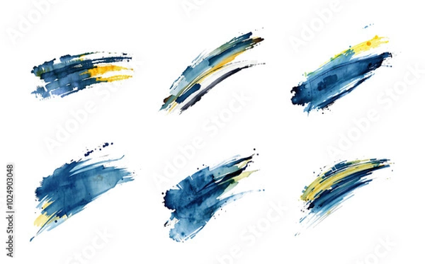 Fototapeta dark blue swish brush stroke set, isolated on white, wedge shape, stylized paint