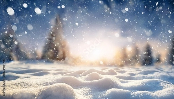 Fototapeta realistic snowfall with winter sun shining backround