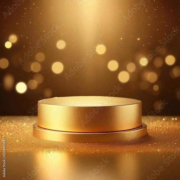 Obraz gold podium on glitter background with golden light effect mockup for product presentation luxury gold award pedestal mock up