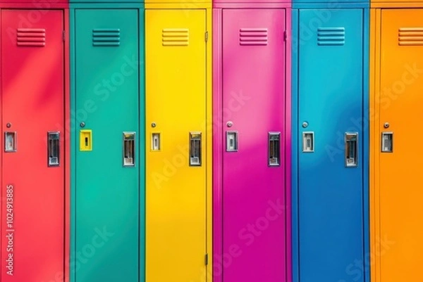 Fototapeta Colorful School Lockers in Vibrant Display