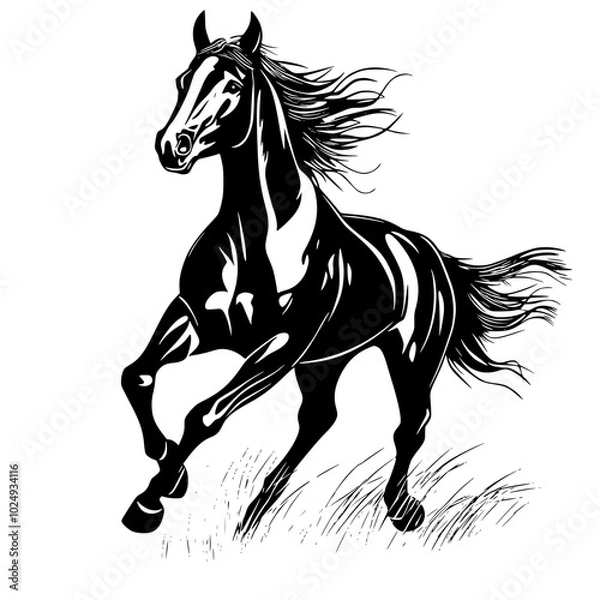 Fototapeta "Silhouette of Fast Running Wild Horse"

