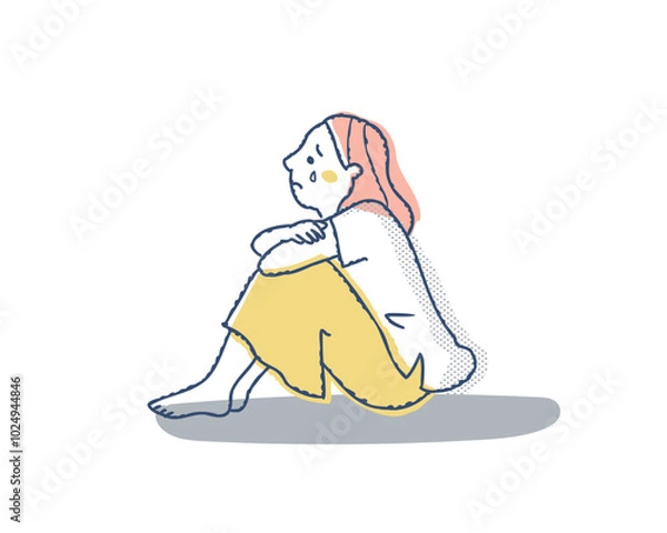 Obraz 膝を抱えて泣いている女性