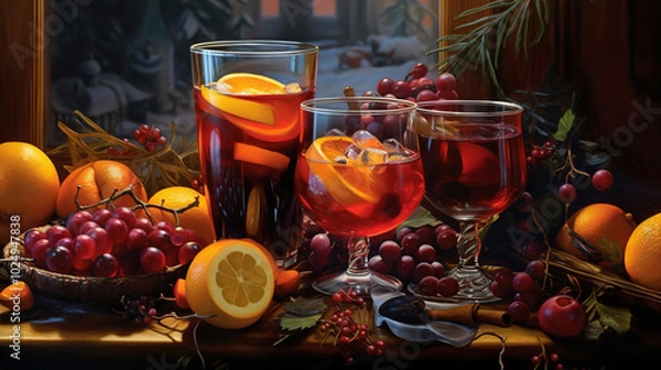 Fototapeta Holiday Bliss Mulled Wine and Eggnog for a Joyful Christmas Gathering