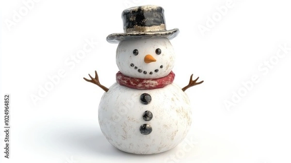 Fototapeta 3D Render of a Snowman Sculpture on White Background. AI generated illustration.