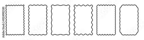Obraz Set of rectangle frames with wavy edges. Zigzag wavy edges, rectangles, photo frames, text boxes, tags, labels.