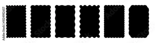 Fototapeta Set or rectangular shapes with squiggly borders. Geometric zig zag wavy stickers.
