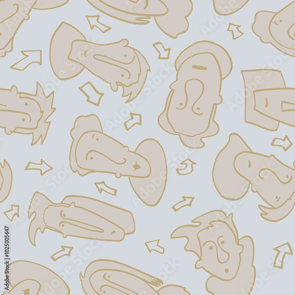 Fototapeta Seamless background with funny faces of anthropomorphic creatures. Humorous characters with different emotions