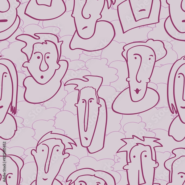 Fototapeta Seamless background with funny faces of anthropomorphic creatures. Humorous characters with different emotions