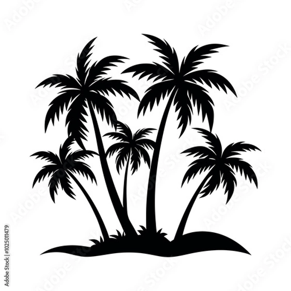 Fototapeta Palm Tree Silhouette Vector Illustration on Small Island Isolated on White Background