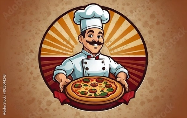 Fototapeta chef with pizza,generative ai