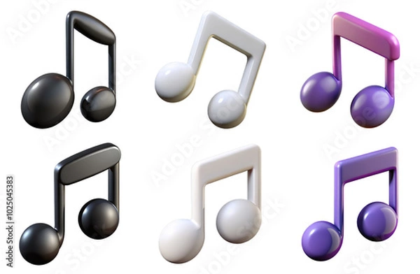 Obraz 3d render set of music note isolated on transparent background Cartoon Illustration in plastic style