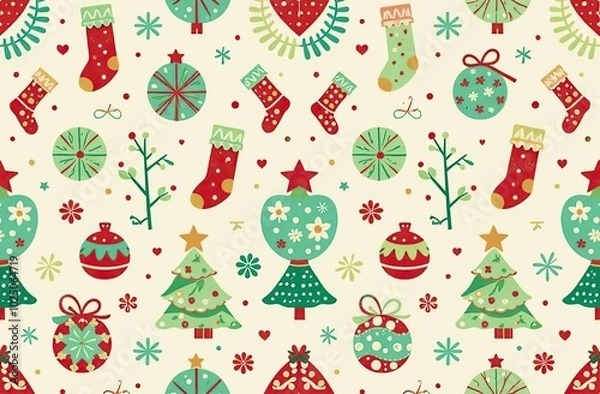 Fototapeta Seamless pattern of Christmas images	
