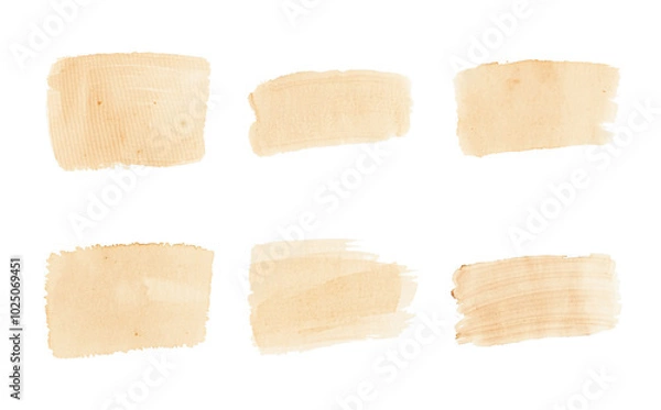 Fototapeta light pink brush stroke texture set, message box rectangle, isolated, paint and organic watercolor style