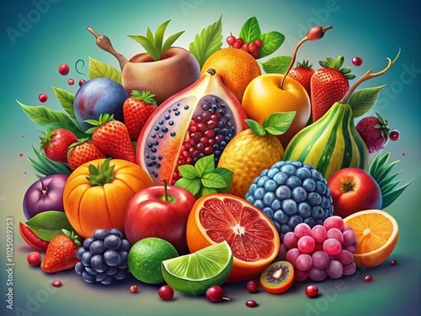 Fototapeta Colorful and Vibrant Fruit Illustration for Freshness, Health, and Nutrition in Modern Design and Artistic Projects