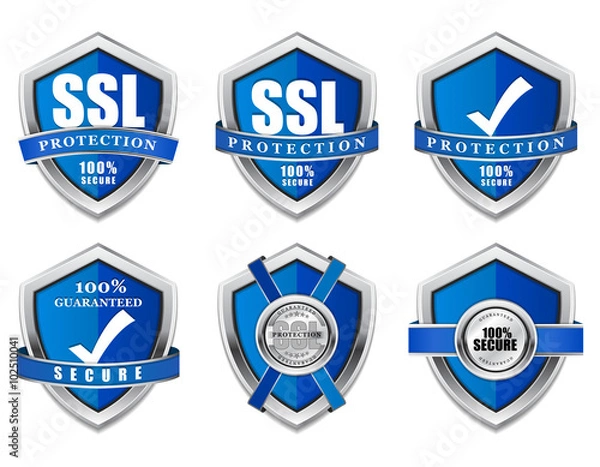 Obraz SSL Protection Secure Blue Shield Vector Icon