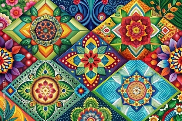 Obraz Colorful Quad Illustration Showcasing Dynamic Shapes and Patterns for Modern Design Projects and Creative Inspirations