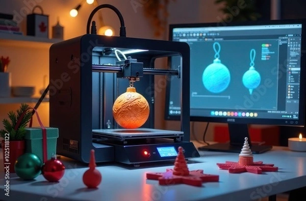 Fototapeta 3D printer creating customized holiday ornaments