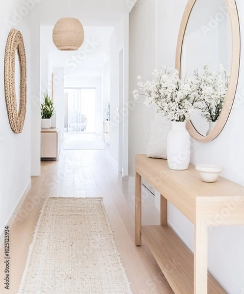 Obraz modern house corridor interior with big round mirror