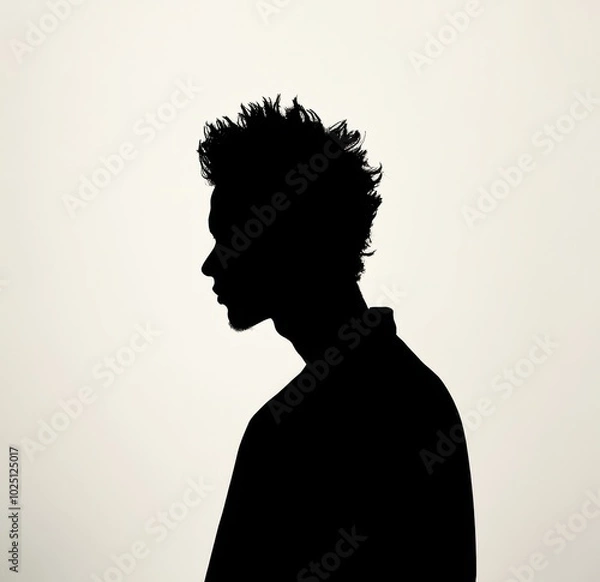 Obraz Silhouette of a man, front view, against a white background, with no face visible Generative AI