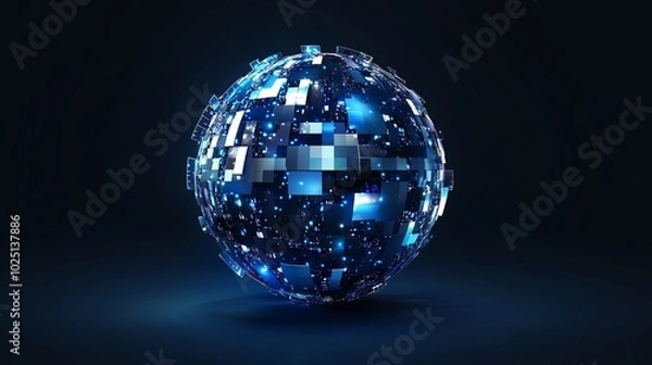 Fototapeta Creative Abstract 3D Pixel Sphere Vector Logo Design Template Featuring a Colored Silver Blue Concept Icon for Modern Branding and Visual Identity.