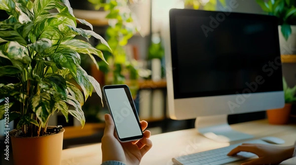 Fototapeta An office setting featuring a bright and inviting environment.