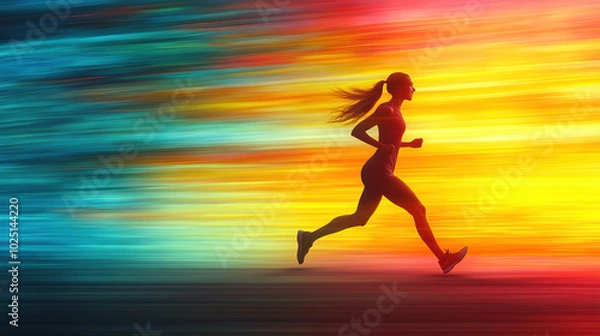 Obraz Female runner in motion blur, showcasing dynamic movement and energy in a vibrant outdoor setting.