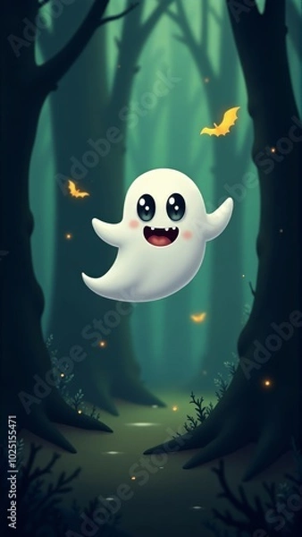 Obraz Cheerful Ghost Floating Through Enchanted Forest