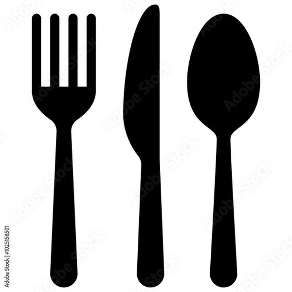 Obraz cutlery or flatware consisting of a knife fork and spoon for meal solid or glyph icon
