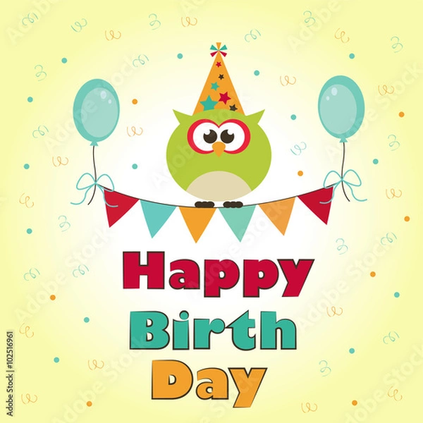 Obraz template postcards owl birthday vector