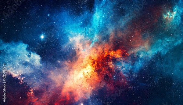 Fototapeta A vibrant cosmic nebula illuminated in stunning colors captures the beauty of the universe in deep space
