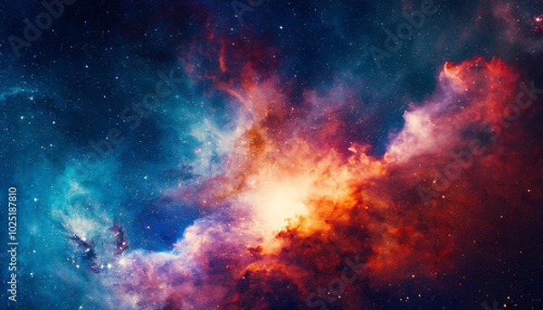 Fototapeta Vivid cosmic nebula illuminated by brilliant colors in a breathtaking display of space phenomena