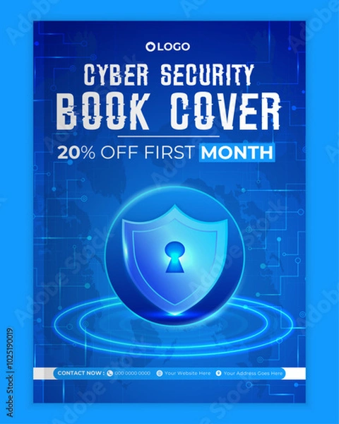Fototapeta Cyber security modern book cover or flyer template, Cybersecurity Information safety booklet design or flyer