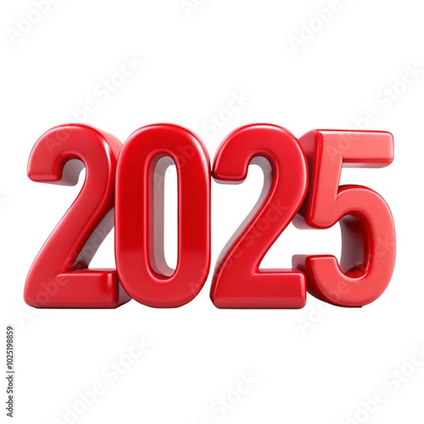 Fototapeta red 2025 Happy New Years isolated on white background, symbolizing excitement and celebration, ideal for New Year's themes or holiday party decorations.