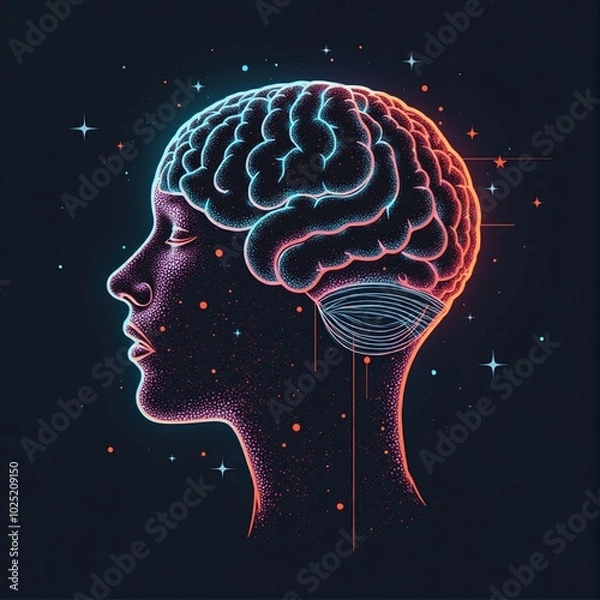 Obraz Neon Brain in Human Profile: Futuristic AI Concept